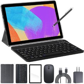 2024 Newest Android 13 Tablet with Keyboard 10 Inch 2 in 1 Tablets, 8 GB+128 GB+1 TB Quad- Core 2.0Ghz CPU Tablet PC, 2.4/5G WiFi 6, Bluetooth 5.0, 10.1'' HD Screen Tableta with Case Mouse Stylus