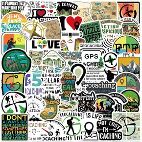 50 PCS Outdoor Geocaching Stickers Geocacher Geocache Waterproof Vinyl Decals for Water Bottles Bicycle Laptop Refrigerator Luggage Computer Mobile Phone Skateboard Bike Décor for Adults Teens