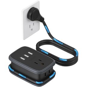 Travel Power Strip with USB Ports, NTONPOWER 4ft Flat Plug Wrapped Around Short Extension Cord with 4 Outlets 3 USB Ports, Compact for Cruise Travel Essential Hotel Home Office, Black