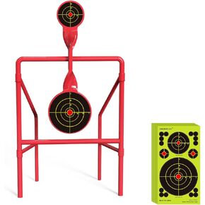Double Blast High Caliber Spinner Shooting Target Alloy Spinner Target with High Visibility Target Spots for Maintenance-Free Rifle Handgun Shooting Practise with a 50 Pack Bulleye Stickers