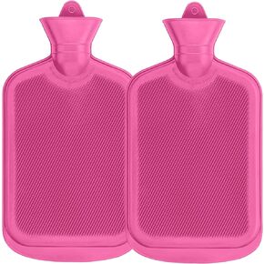 SteadMax (2 Pack) Hot Water Bottles, 2 Liter Natural Rubber -BPA Free- Durable Hot Water Bag for Hot Compress and Heat Therapy, Pain Relief Heating Pad, Random Colors
