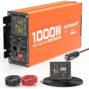 1000W/2000W(Peak) Power Inverter DC 12V to 110V AC with LCD Display, Remote Control, 2 AC Outlets, Fast Charging USB Charger, Car Pure Sine Wave Inverter for Car Home Laptop Truck