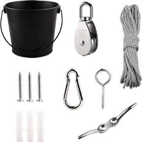 FUQUN Treehouse Accessories for Kids,Pulley with Bucket Cable, Kids Playhouse Accessories, Pulleys for Kids, Pirate Ship Accessories Outdoor, Kids Playhouse Accessories, Bucket for Treehouse(Black)