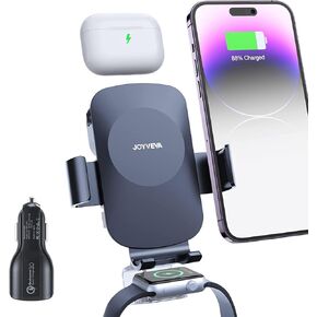 3 in 1 Wireless Car Charger for iPhone/iWatch/AirPods,Auto-Clamping Car Charging Mount,Car Phone Holder Charger for iPhone16/15/14/13/12, iWatch 10/9/8/7/6/5/4/3/2/SE, AirPods Pro 4/3/2