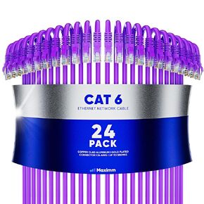 Maximm Cat 6 Ethernet Cable 15 ft (24-Pack) - High-Speed LAN Cable, Internet Cable, Patch Cable, and Network Cable - UTP, 10Gbps, 550MHz Ethernet Cord - Black
