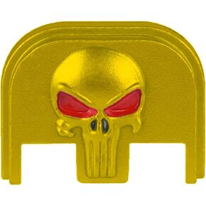 3D Rear Cover Slide Back Plate for Gen 1/2/3/4/5 Glock 17 18 19 20 21 22 23 24 25 26 27 28 29 30 31 32 33 34 35 36 37 38 39 40 41 44 45, Fit Standard/Compact/Subcompact/Slim Models, Skull Red eye Gold