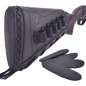 WAYNE'S DOG Handmade Leather Buttstock Cheek Rest with Shotgun Ammo Holder for 20 Gauge