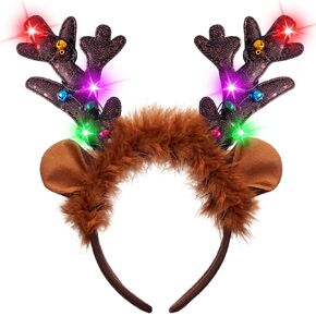 JOYIN Christmas Light Up Headband, Cute Reindeer Headband with LED Bulbs for Adult Kids Christmas Party Favor Supplies Xmas Accessories Christmas Holiday.