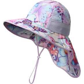 icolor Kids Sun Hat UPF50+ Sun Protection Bucket Hat Toddler Summer Beach Play Hats with Neck Flap for Girl Boy Ages 3~10