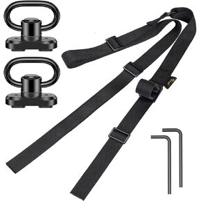 CVLIFE Two Point Sling with Quick Adjust Thumb Loop, Rifle Sling with Metal Adjuster Buckle Shotgun Sling Removable Sling Swivels Traditional Sling Black