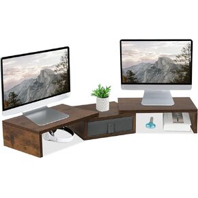 TEAMIX White Dual Monitor Stand Riser with Drawer - Length and Angle Adjustable Double Corner Desk Shelf Organizer 37 inch Long for 2 Laptop/PC/Screen/TV