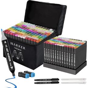 Banral 130 Colors Dual Tip Alcohol Based Markers, Twin Sketch Art Markers Set Pens for Artists Kids Adult Coloring Drawing Sketching Card Making Illustration, Premium Brush Markers with Case