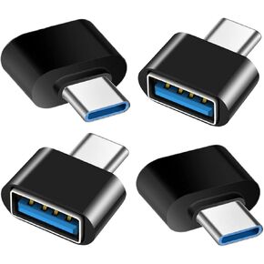 USB C to USB Adapter 4 Pack, USB Female to USB C Male OTG Adapter, USB C Adapter Compatible with MacBook Pro, Samsung Galaxy, Type-C Phones, Laptops, Tablets and More (Black)