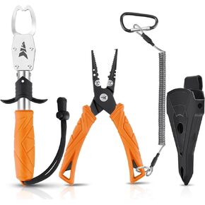 كماشة الصيد من KastKing، مقبض شفاه السمك أو مقياس السمك، أدوات صيد مقاومة للمياه المالحة، معدات صيد بمقبض مطاطي، حبل قصير، مزيل خطاف قطع الخط مع غمد، هدية صيد الجليد للرجال in Kuwait