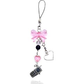 Meefisher Cute Y2K Phone Charm Aesthetic Accessories Bear Strawberry Butterfly Heart Lanyard String for Bag Purse Backpack Wallet Pendants Decor (Style 4- Phone)