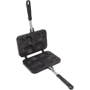 Mumusuki 4 Frays Waffle Maker Taiyaki Baking Pan Fish Shape Taiyaki Cooking Equipment with Fixed Bracket for Chocolate Peanut Paste Dessert