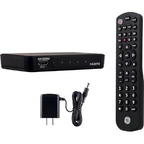 GE Pro HDMI 4-Device Switch Plus Universal Remote 2-Pack, Optimized for 4K ULTRAHD & Full HD 1080P, 4 Device Preprogrammed for Immediate Use, HDMI Selector Switch, 46410