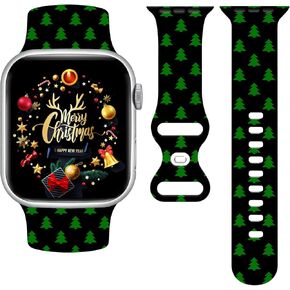 Christmas Watch Band Holiday Watch Bands Compatible with Apple Watch 38mm 40mm 41mm 42mm 44mm 45mm, Xmas Silicone Christmas Pattern Replacement Bands Wristbands Strap Compatible with All iWatch Series