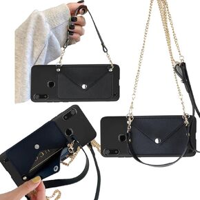 Compatible with Gabb Phone4 6.1" Wallet Case Crossbody Chain Strap, Girly Compatible for Gabb Phone 4 Back Wallet Case with Credit Card Slots Holder, with Wrist Strap Magnetic Button (Black)