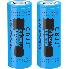 26650 Rechargeable Battery 3.7V 26650 Battery 6800mAh High Capacity Batteries for Flashlight, 2 Pack