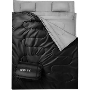 Goplus Double Sleeping Bag for Adults Kids, Queen Size XL 2 Person, Cold Warm Weather 4 Season Water-Proof Lightweight Sleeping Bags w/2 Pillows, Compression Sack, Ideal for Camping Backpacking Hiking