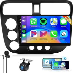 8Core 4+64G for Honda Civic 2001-2005 Android Car Stereo with Wireless Apple Carplay Android Auto, 9" HD 1280 * 720P IPS Car Radio GPS WiFi,59UI,32EQ DSP Audio Bluetooth 5.0 SWC Backup Camera