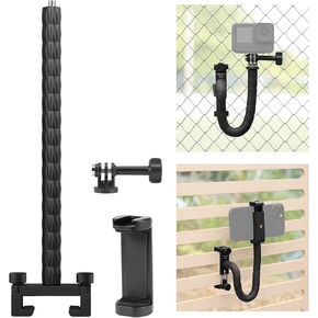 NEEWER Camera Fence Mounting Kit for Live Streaming, Fence Clip Mount w/Flexible Arm Phone Holder Action Camera Adapter Compatible with iPhone GoPro Max 360Mevo Start Pocket Radar for Baseball, PA029