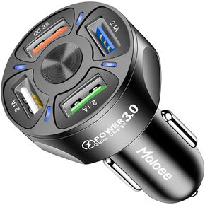 Car Charger Adapter, 4 Ports USB Fast QC3.0, Quick Phone with LED Light Display, Compatible iPhone 12 Pro Max/11 Pro/XS/XR, Galaxy S20 Ultra and More (Black)