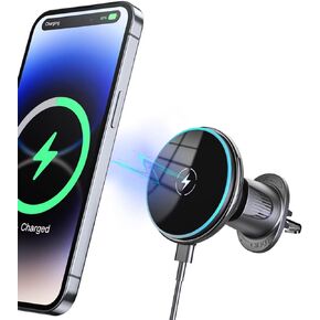 Car Mount Charger Fast with Blue led Light,15W MAX Magnetic Phone Holder Wireless Car Charger, Fast Charging Air Vent for iPhone 15 Pro Max Plus Mini/14/13/12/Mini/Samsung Galaxy/Google
