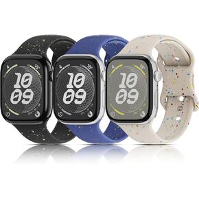3-Pack Compatible with Kids Apple Watch Band, Recycled Plastic Soft Waterproof Strap for iWatch Series 10/9/8/7/6/5/4/3/2/1/SE/SE2 for Girl Boy Women Small Wrist