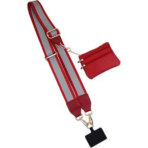 Reflective Clip and Go Phone Strap with Wallet Zipper Pouch Crossbody Phone Wristband,Phone Strap with Card Holder,Adjustable Phone Crossbody Strap,Reflective Brown