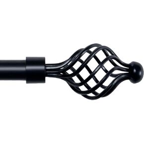 Deco Essential Adjustable Black Curtain Rod for Windows 66 to 120 Inch Extendable Drapery Pole with Swirl Finials and Brackets Set (3/4" Diameter)