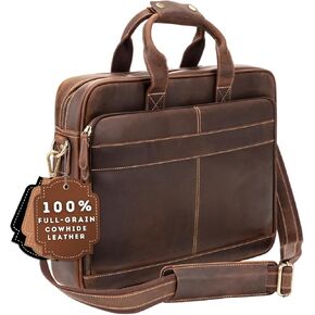 Luxorro Full-Grain Leather Briefcase for Men - Laptop Bag with Leather Computer Compartment