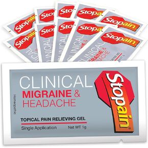 Stopain Migraine, Headache Pain Relief, 20 Clinical Gel Packets, USA Made, Max Strength, Fast Acting, Research Proven Topical, No Known Side Effects or Drug Interactions, HSA FSA Approved