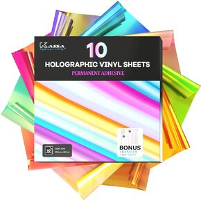 Kassa 60-Piece Permanent Vinyl Sheets | 10 Bold Colors in 12" x 12" with a Squeegee Included | Compatible with Cricut, Silhouette & Other Cutting Machines | for DIY Art Projects, Styling & Decorating