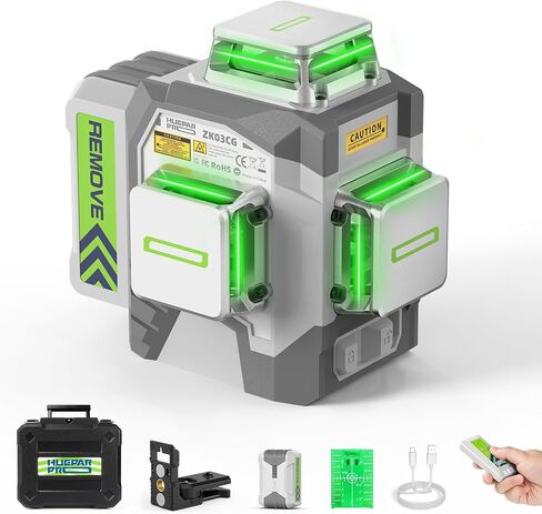 Laser Level Rechargeable, Huepar Pro Self Leveling Green Cross Line Laser Level Tool with Pulse Mode for Outdoor, Switchable Lines, 360° Magnetic Bracket, for DIY, Construction, Floor Tiles&Decoration in Saudi Arabia