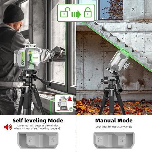 Laser Level Rechargeable, Huepar Pro Self Leveling Green Cross Line Laser Level Tool with Pulse Mode for Outdoor, Switchable Lines, 360° Magnetic Bracket, for DIY, Construction, Floor Tiles&Decoration in Saudi Arabia