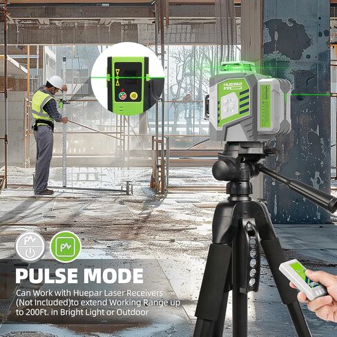 Laser Level Rechargeable, Huepar Pro Self Leveling Green Cross Line Laser Level Tool with Pulse Mode for Outdoor, Switchable Lines, 360° Magnetic Bracket, for DIY, Construction, Floor Tiles&Decoration in Saudi Arabia