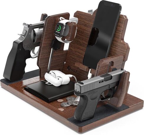 BarvA 2 Adaptive Wood Gun Racks Phone Docking Charging Station Gifts for Men Dad Birthday Ideas Nightstand Organizer Charging Dock Watch Charging Stand Wallet Key Gadget Device Bedroom Bedside Holder in Saudi Arabia