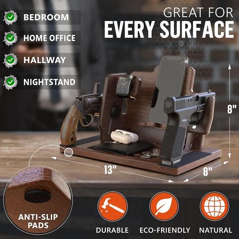 BarvA 2 Adaptive Wood Gun Racks Phone Docking Charging Station Gifts for Men Dad Birthday Ideas Nightstand Organizer Charging Dock Watch Charging Stand Wallet Key Gadget Device Bedroom Bedside Holder in Saudi Arabia