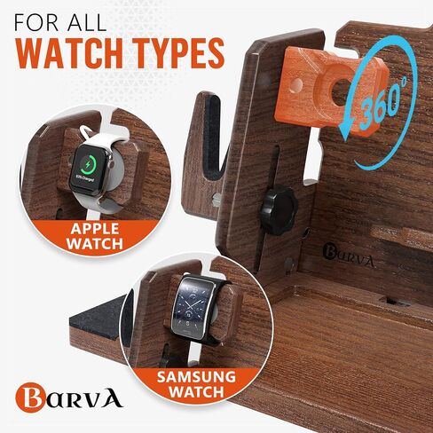 BarvA 2 Adaptive Wood Gun Racks Phone Docking Charging Station Gifts for Men Dad Birthday Ideas Nightstand Organizer Charging Dock Watch Charging Stand Wallet Key Gadget Device Bedroom Bedside Holder in Saudi Arabia