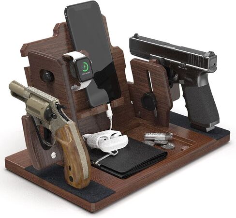 BarvA 2 Adaptive Wood Gun Racks Phone Docking Charging Station Gifts for Men Dad Birthday Ideas Nightstand Organizer Charging Dock Watch Charging Stand Wallet Key Gadget Device Bedroom Bedside Holder in Saudi Arabia