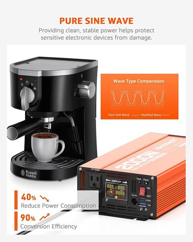 1000W/2000W(Peak) Power Inverter DC 12V to 110V AC with LCD Display, Remote Control, 2 AC Outlets, Fast Charging USB Charger, Car Pure Sine Wave Inverter for Car Home Laptop Truck in Saudi Arabia