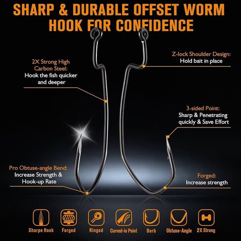 Dovesun EWG Offset Worm Hooks for Bass Fishing 100PCS/50PCS Texas Rig Hooks for Freshwater Saltwater 1# 1/0 2/0 3/0 4/0 in Kuwait