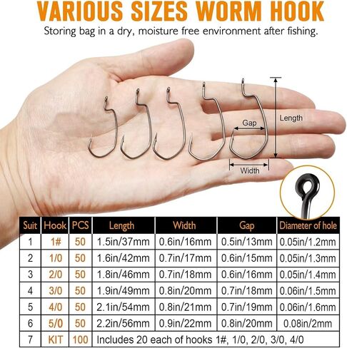 Dovesun EWG Offset Worm Hooks for Bass Fishing 100PCS/50PCS Texas Rig Hooks for Freshwater Saltwater 1# 1/0 2/0 3/0 4/0 in Kuwait