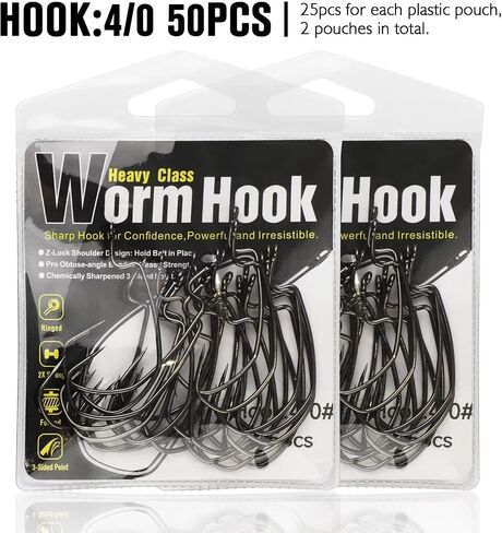 Dovesun EWG Offset Worm Hooks for Bass Fishing 100PCS/50PCS Texas Rig Hooks for Freshwater Saltwater 1# 1/0 2/0 3/0 4/0 in Kuwait