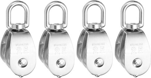 PATIKIL Double Pulley Block, 4pcs M15 304 Stainless Steel Wire Rope Lifting Crane Pulley Swivel Hook Hanging Pulley Wheel for Construction Warehouse Marine Industrial Home Use, Silver in Kuwait