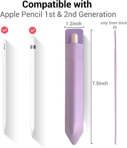 Pencil Holder Compatible with Pencil 2nd Generation and 1st Gen, [Stylus Pens Protected and Safe] Elastic Pencil Pouch Adhesive Sleeve Attached to Case for Stylus Pens -Purple - 2pc in Saudi Arabia