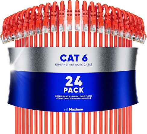 Maximm Cat 6 Ethernet Cable 15 ft (24-Pack) - High-Speed LAN Cable, Internet Cable, Patch Cable, and Network Cable - UTP, 10Gbps, 550MHz Ethernet Cord - Black in Kuwait