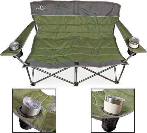 مقعد أسود للتخييم من سييرا، أريكة مبطنة في الهواء الطلق منخفضة إلى الأرض، كرسي شاطئ مزدوج شديد التحمل يدعم 500 رطل، مع حاملي أكواب مثاليين للأحداث، والفناء، والخياطة in Kuwait